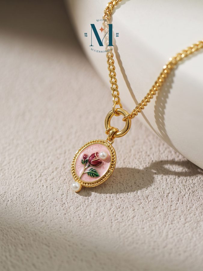 Rosebud Enamel Pendant