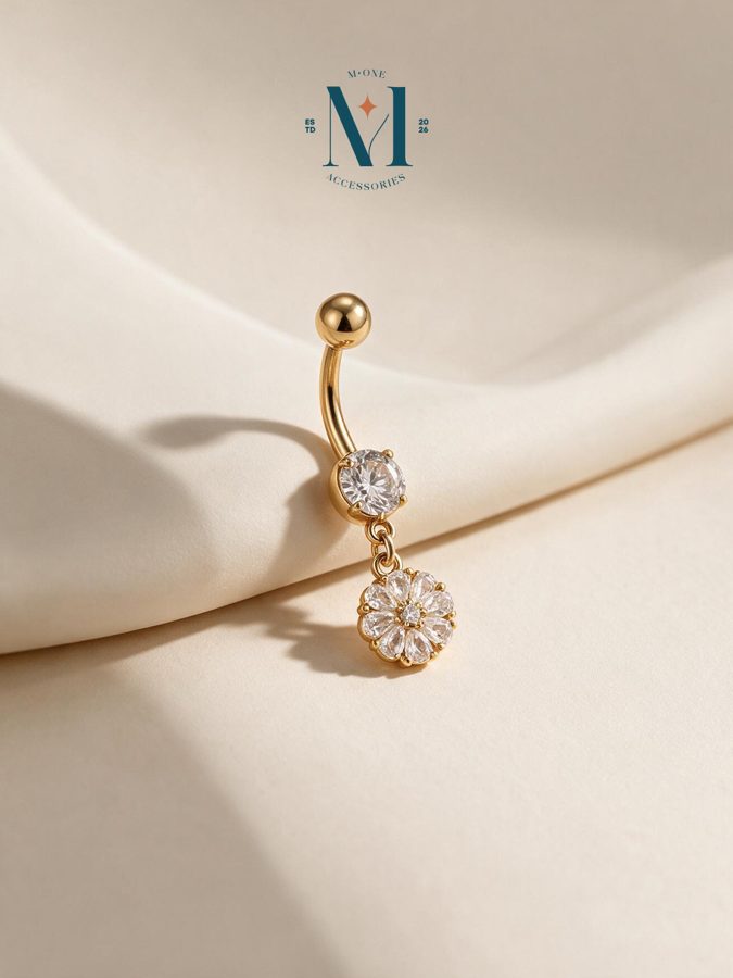 Crystal Flower Drop Belly Bar