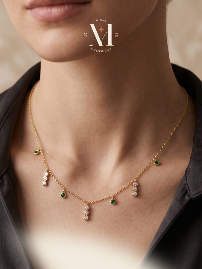 Crystal & Green Stone Necklace