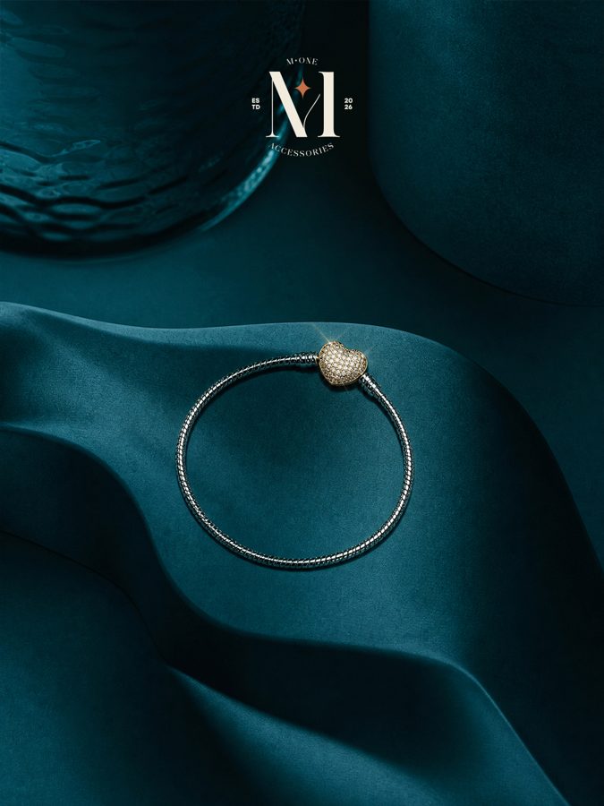 Silver Bangle with Gold Heart