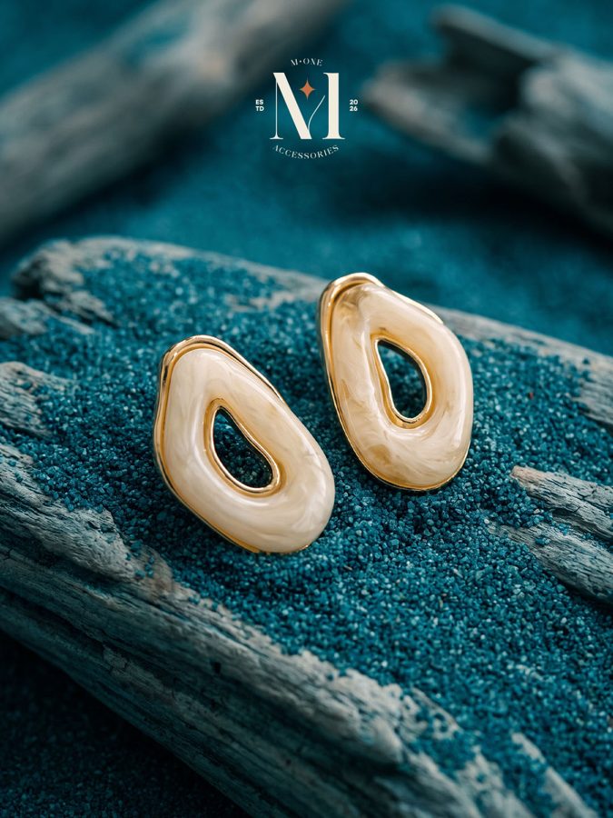 Cream Enamel Loop Earrings