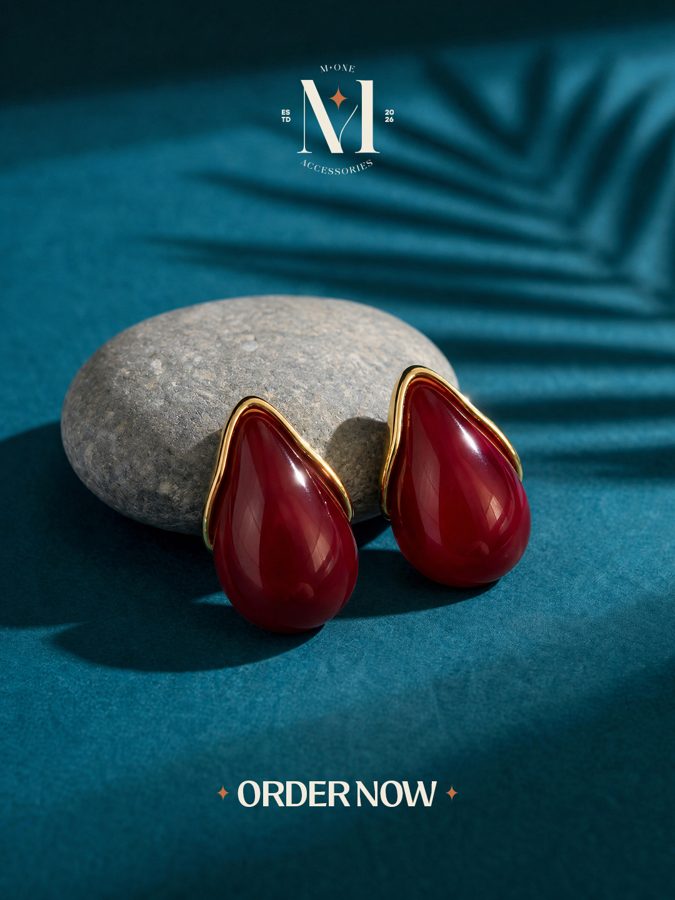 Enamel Teardrop Studs – Burgundy