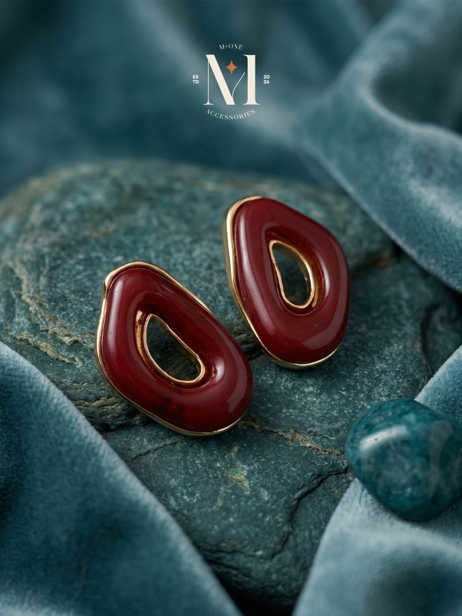 Burgundy Enamel Loop Earrings
