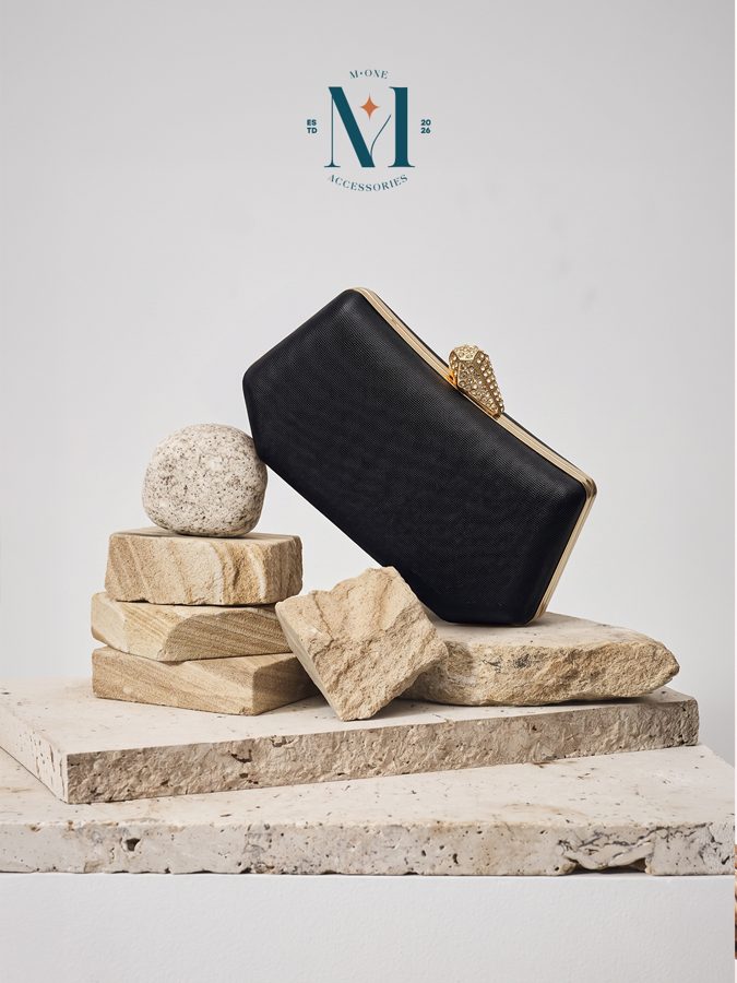 Black Textured Box Clutch