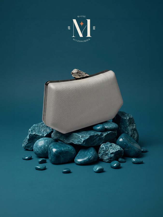 Silver Satin Crystal Clutch