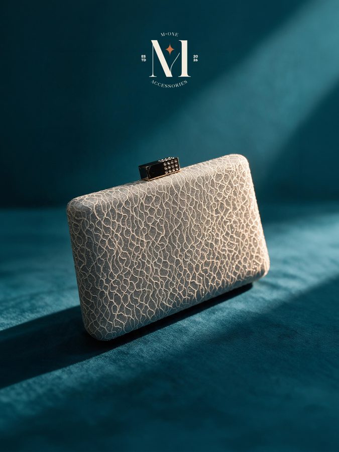 Silver Crackle Box Clutch