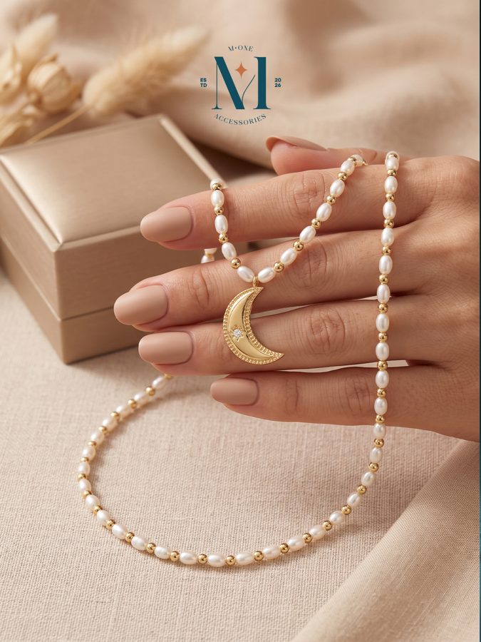 Pearl Crescent Moon Necklace