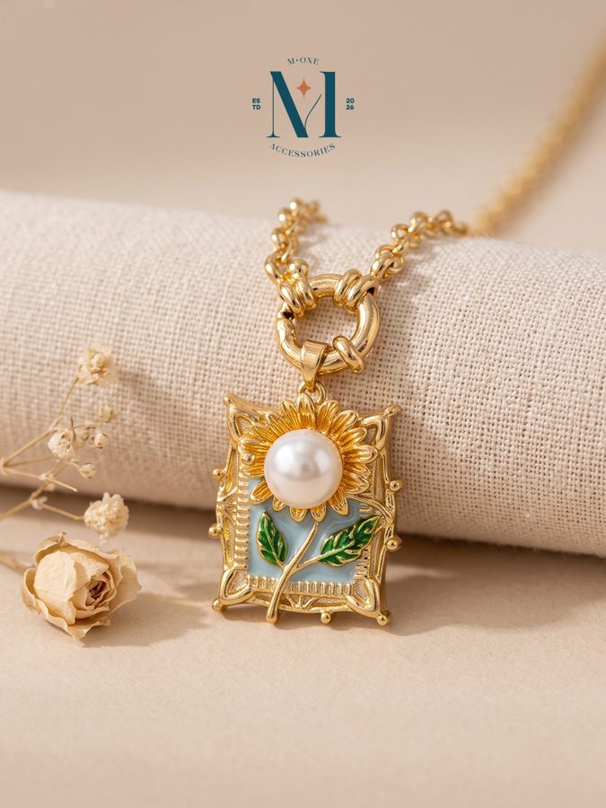 Pearl Enamel Flower Pendant