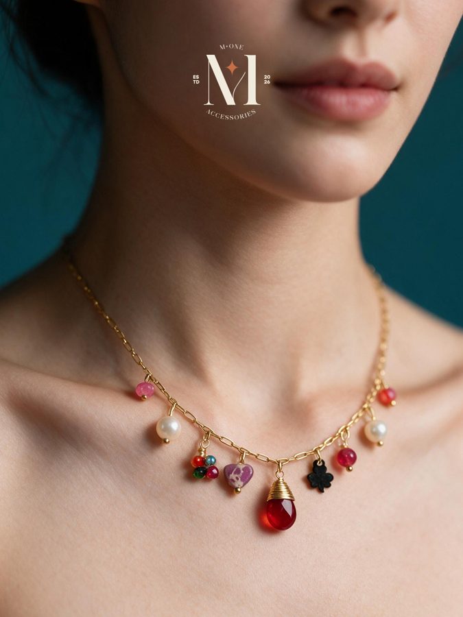 Red Enamel Charm Necklace