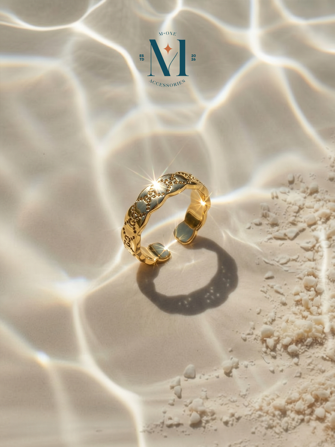 Hammered gold-tone pavé ring